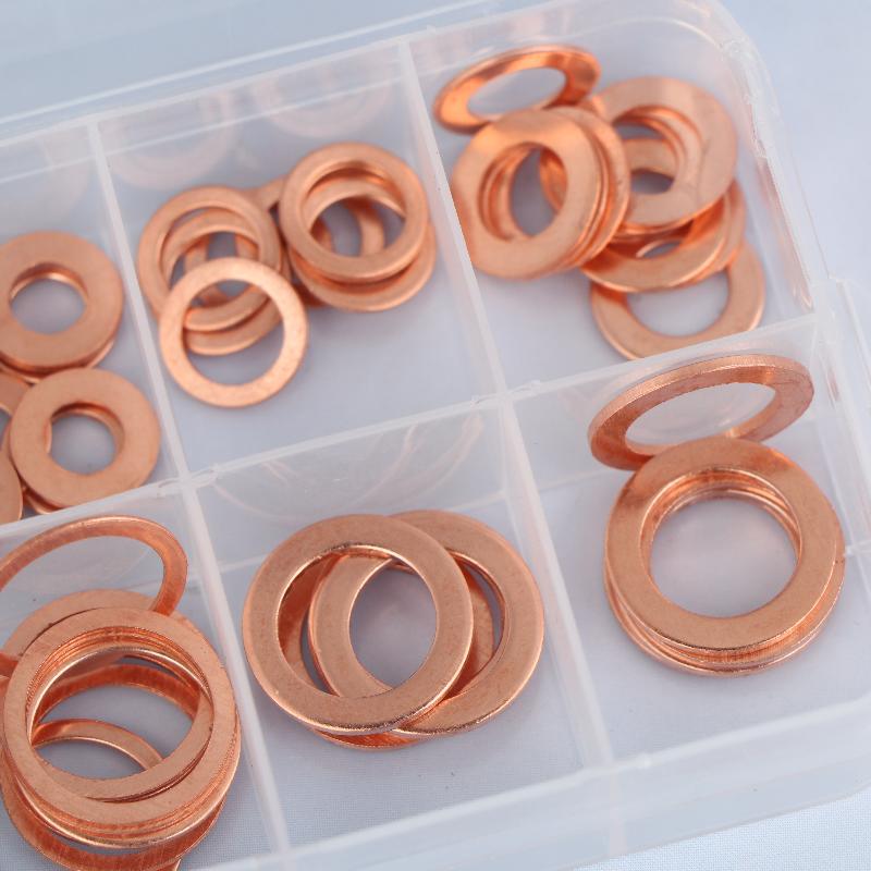 100/200 Stück Kupfer-Unterlegscheiben, Muttern und Schrauben mit Box M4/M5/M6/M8/M10/M12/M14 Dichtungs-Kombinationssatz für Ölablassschrauben