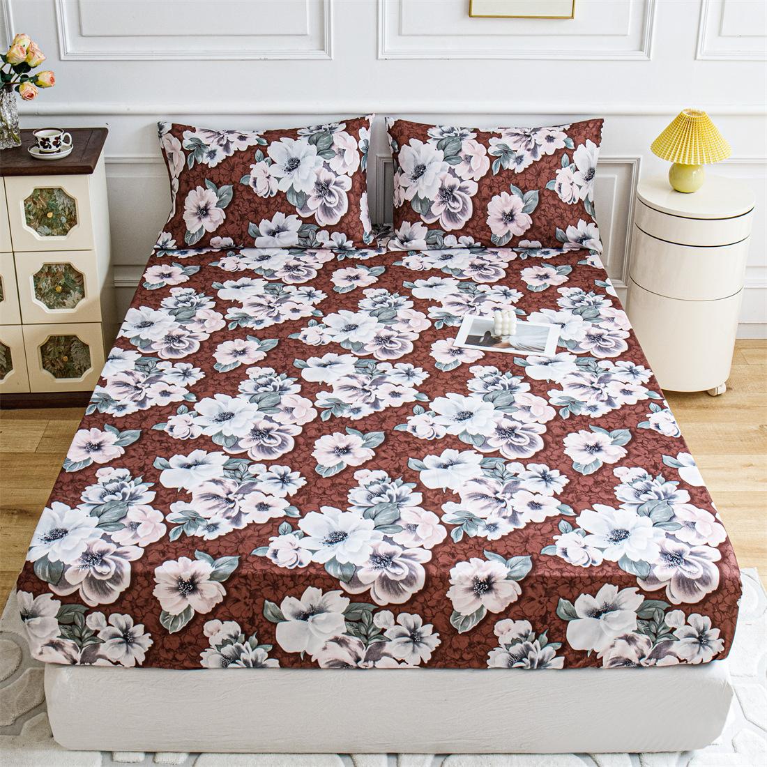 

Комплект простыней Queen King с глубоким карманом и цветочным принтом, 3 шт. Мягкие простыни из микрофибры Queen с глубоким карманом, устойчивые к выцветанию простыни и наволочки 160x200+25cm+2 pillowases