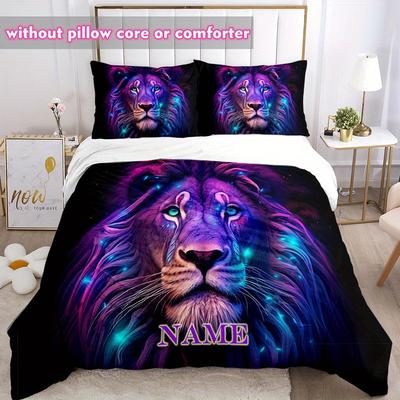 3Pcs Custom Name Lion Bedding Set 3D Printed Single Queen Size Duvet Cover Set For Kids Adult Bedroom Home Decor Machine-Wash