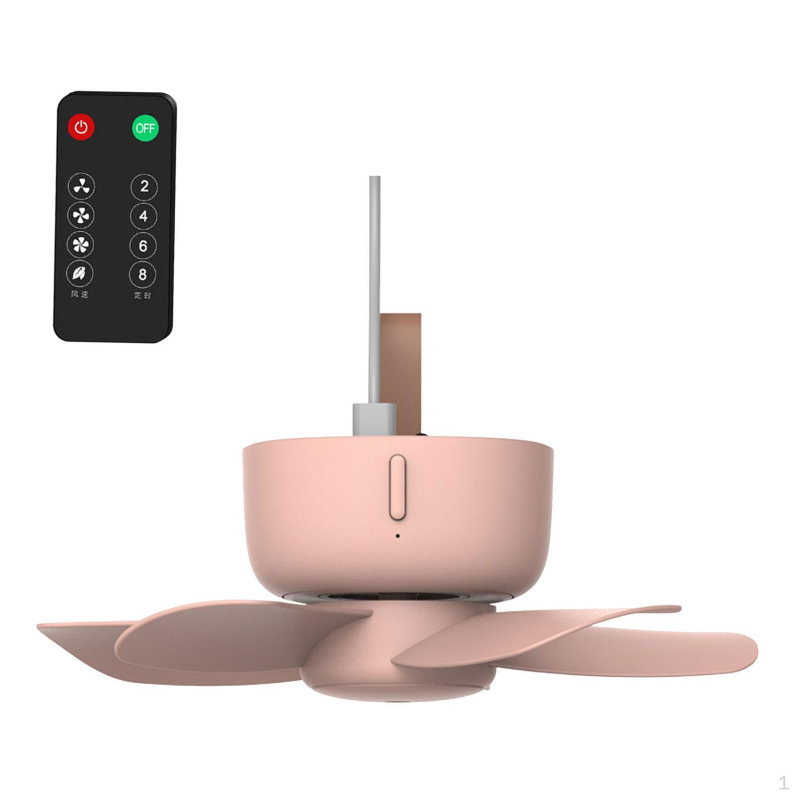 

Потолочный вентилятор с дистанционным управлением, перезаряжаемый, с подвесным крючком, таймер для палатки, 2 часа/4 часа/6 часов/8 часов для походов розовый