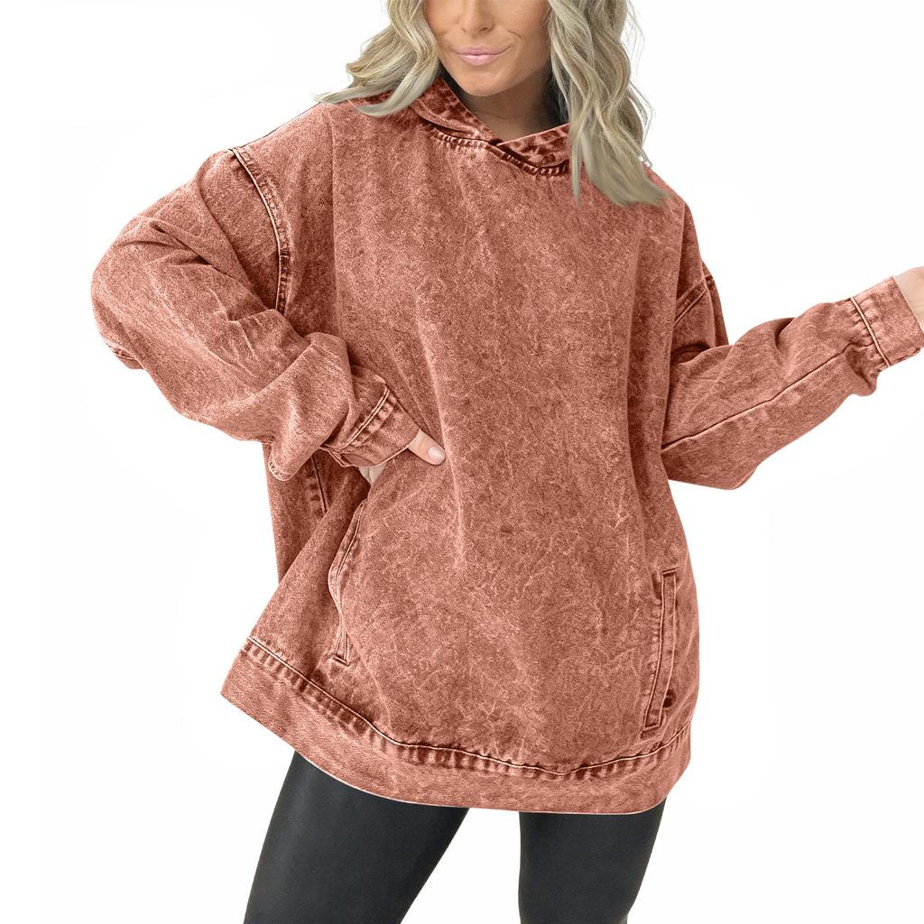 Women's Casual Pullover Denim Jacket Vintage Distressed Jean Hoodie Jacket Tops