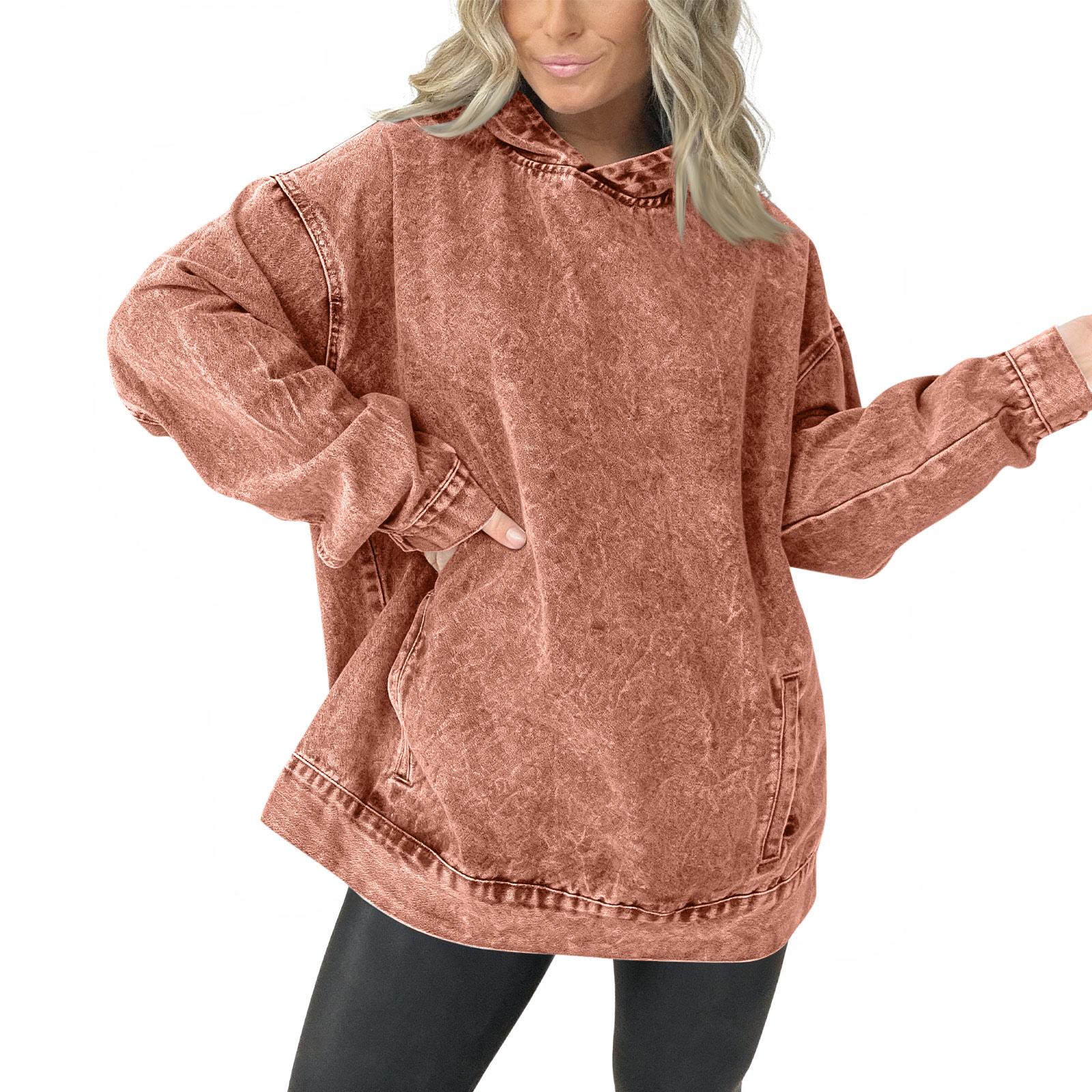 

Women s Casual Pullover Denim Jacket Vintage Distressed Jean Hoodie Jacket Tops S кофейный