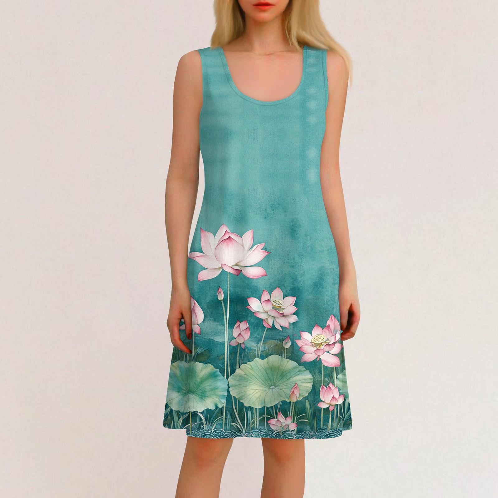 

Женское повседневное гавайское праздничное платье с принтом и U-образным вырезом без рукавов, пляжное платье XL