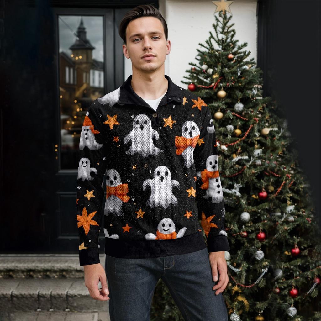 Men's Halloween Printed Corduroy Button Shirt