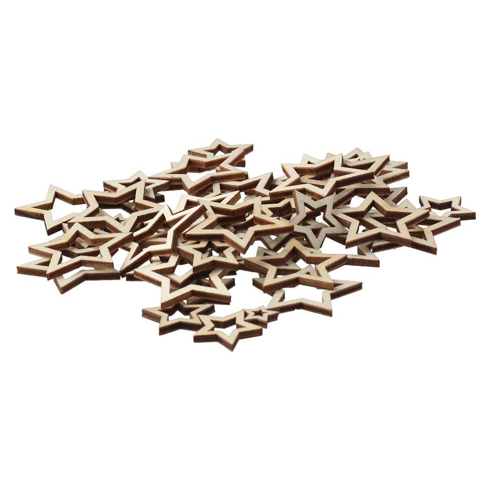 100pcs Star Shape Hollow Star Shape Wood Pieces Density Board Hollow Wooden Embellishments Ornaments 3 Sizes Wooden Color