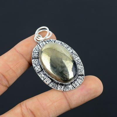 Daughters Day Deal Oval Pyrite Gemstone Anniversary Sister Pendant 925 Silver