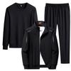 Plus Size Men's Casual Three-Piece Sports Jacket Set for Middle-Aged and Elderly - Loose Fit Sweatshirt for Spring and Autumn