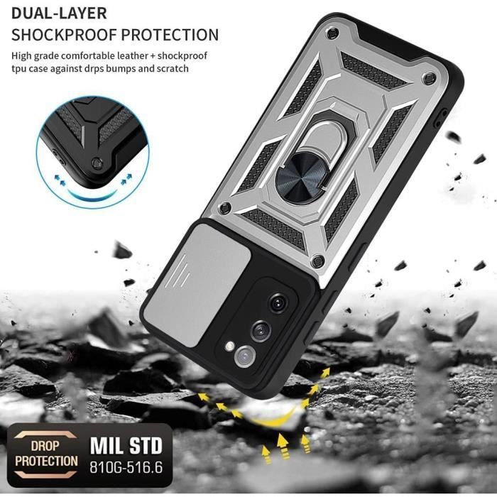 Coque de Protection - PROSHOP - pour Samsung A02S - Argenté - Style Armée Dure - 2 Verres Trempés