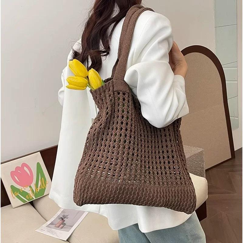 Lazy tote new leisure seaside beach shoulder bag bag straw woven handmade large-capacity holiday woven hollow