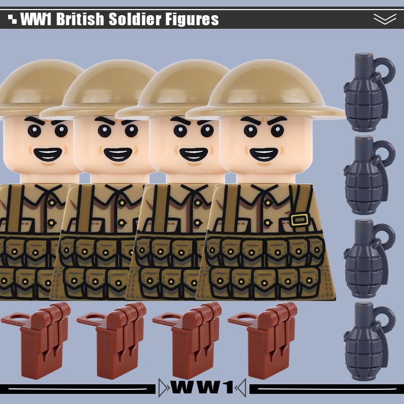 WW1 Military Series Vehicles Building Blocks Artillery Howitzer Soldier Figures Accessories British Italian Field Gun Bricks Toy