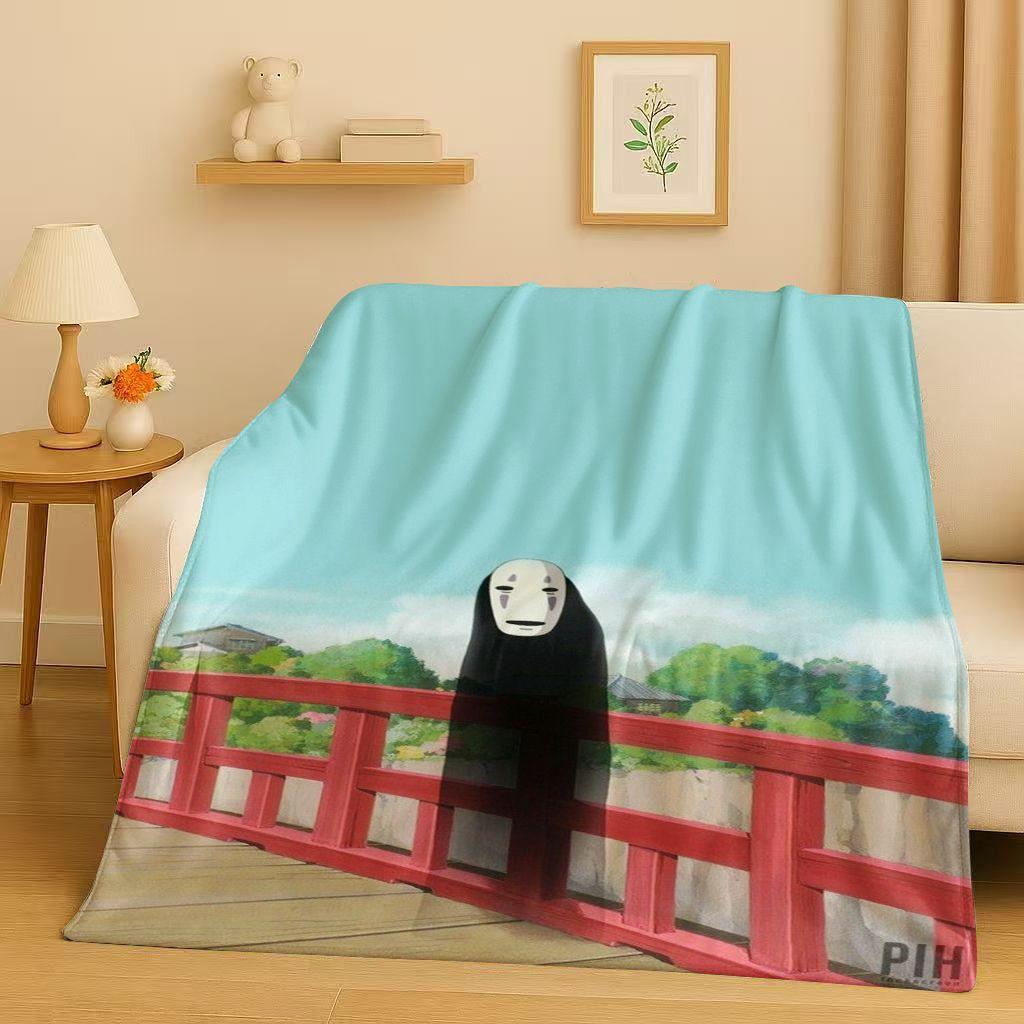 3D Retro Cartoon Spirited Away No Face Man Flannel Blanket,Ultra Soft Warm Plush Throw for Home Bedroom Bed Sofa Cover Kid Gift