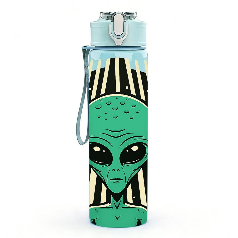 1PC Alien Peace Hand Gesture 750ml Color Plastic Sports Water Bottle Leakproof Flip Straw Lid Suitable for Sports Office Home Use