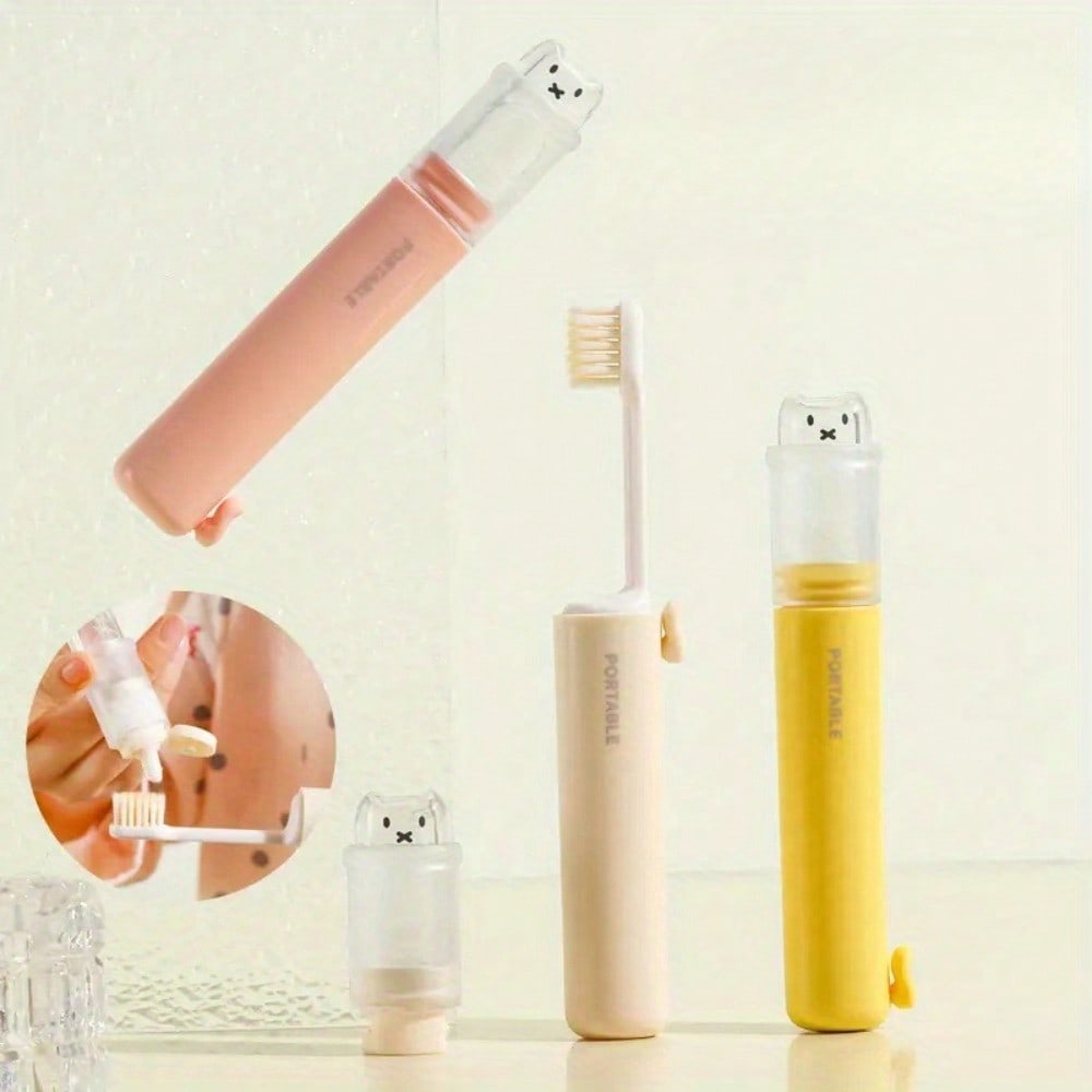 Compact Folding Toothbrush Kit Featuring a Toothpaste Holder, a Dual-Purpose Dental Accessory, a Must-Have for Business Travel