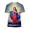 Virgin Mary T Shirt Goddess Of Mercy 3D Print T-Shirt Christian Blessed Jesus God T Shirts Womens Clothing Unisex Short Tops