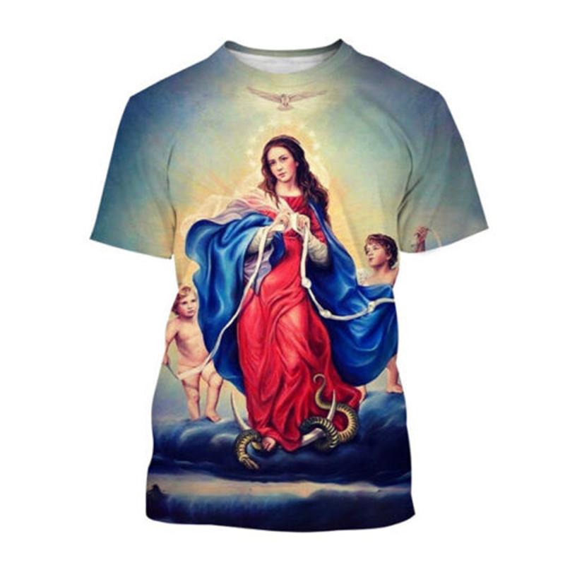 

Virgin Mary T Shirt Goddess of Mercy 3D Print T-Shirt Christian Blessed Jesus God T Shirts Womens Clothing Unisex Short Tops 6XL