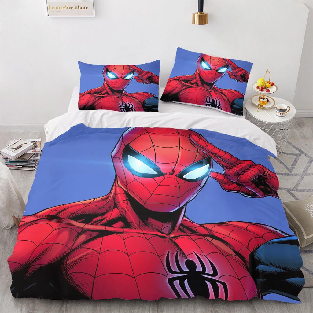Marvel Spider-Man Duvet Cover Queen Size Bedding Set  Polyester 3-Piece Set 1 Quilt Cover Home Decor