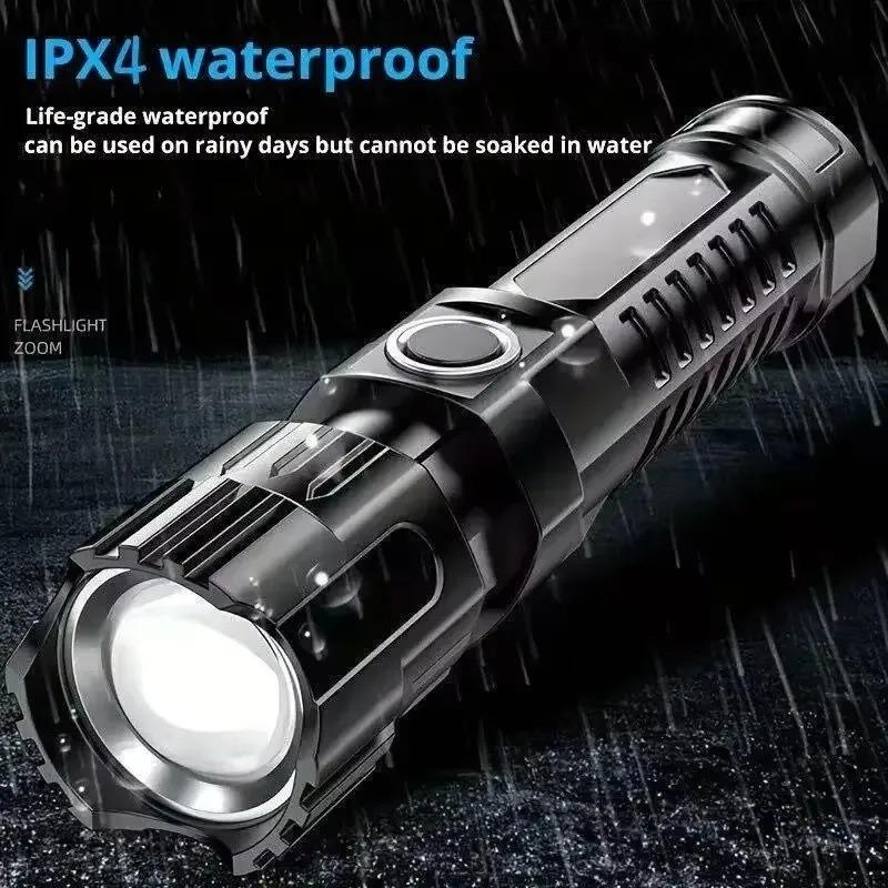 Powerful LED Flashlight Zoom ABS Torch Built-in Battery USB Rechargeable Waterproof Lamp Bright Lantern 3 Lighting Modes
