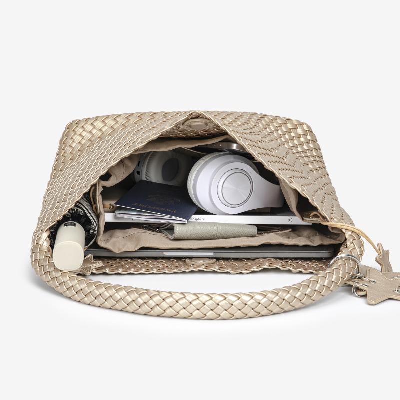 New Champagne Woven Tote Bag Women's Large-capacity Fashion Leisure Bag Commuter Shoulder Bag