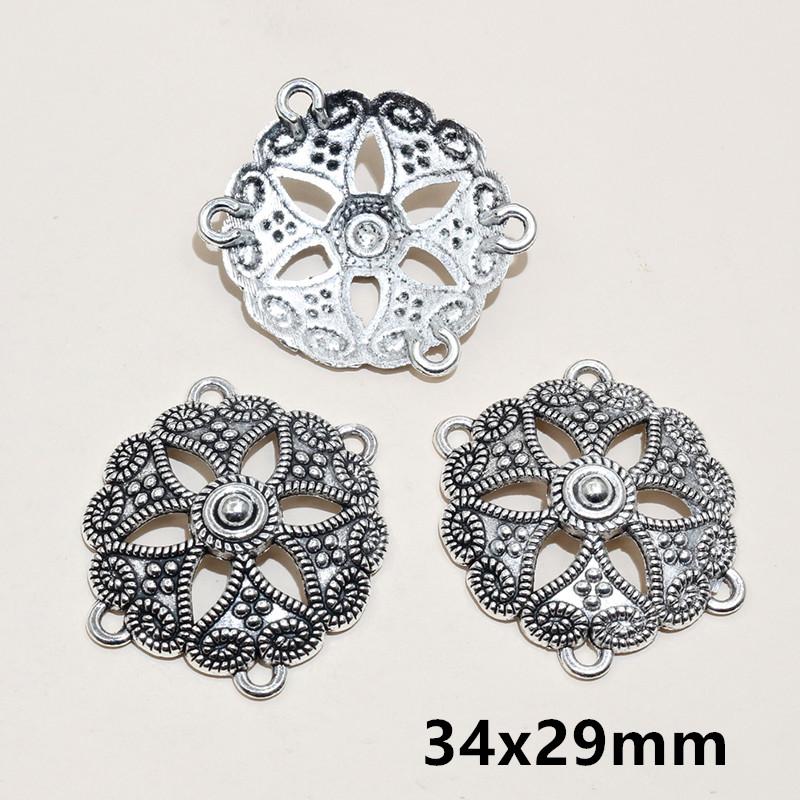 10pcs Antique Silver Plated Bohemian Vintage Flower Connector Charm Pendant DIY Necklace Bracelet Jewelry Making Accessories