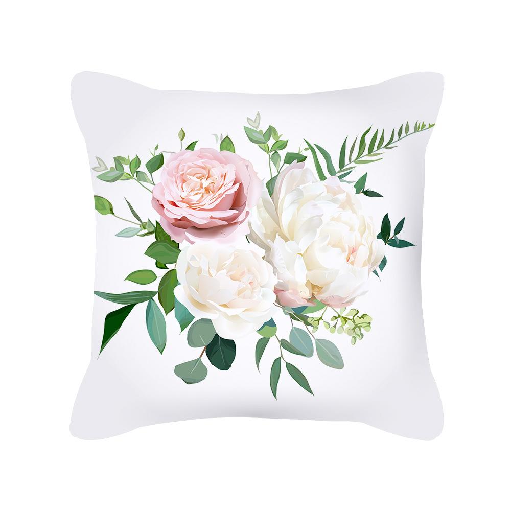 Pillow New Plant Flower Printed Pillow Sofa Pillow Bedside Backrest Short Plush Pillow Cover