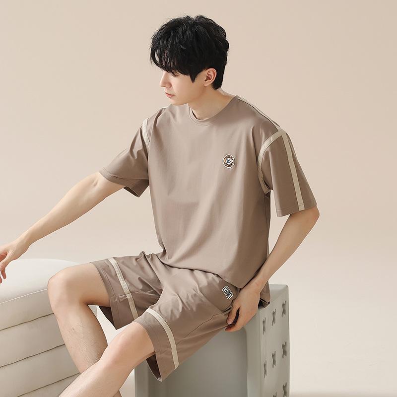1011 new pajamas men's summer thin short-sleeved shorts large-size loungewear can be worn outside pure cotton summer suit