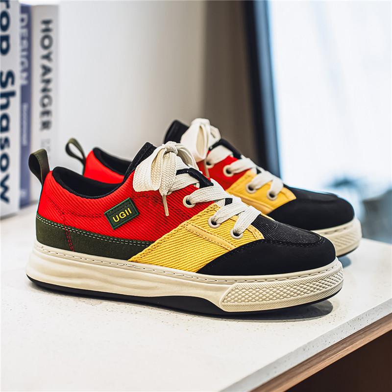 Men's Casual Canvas Sneakers Breathable Low-Top Lace-Up Shoes Non-Slip PVC Sole Fashion Color Block Design for Casual Attire