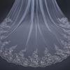 European Style Sequin Lace Long Train Bridal Veil with Blusher