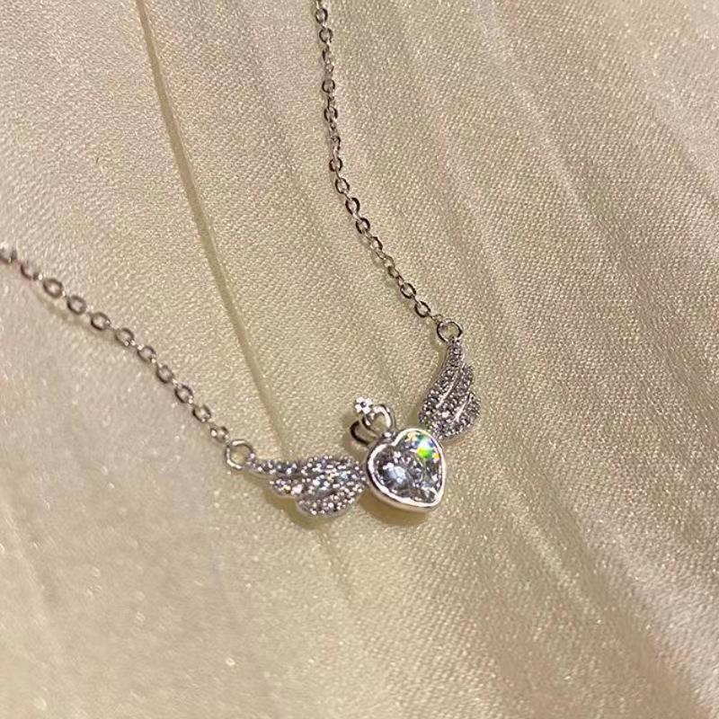 Angel Heart Necklace: Women's Pure Silver Crown Heart Chain - Elegant Gift for Girlfriend