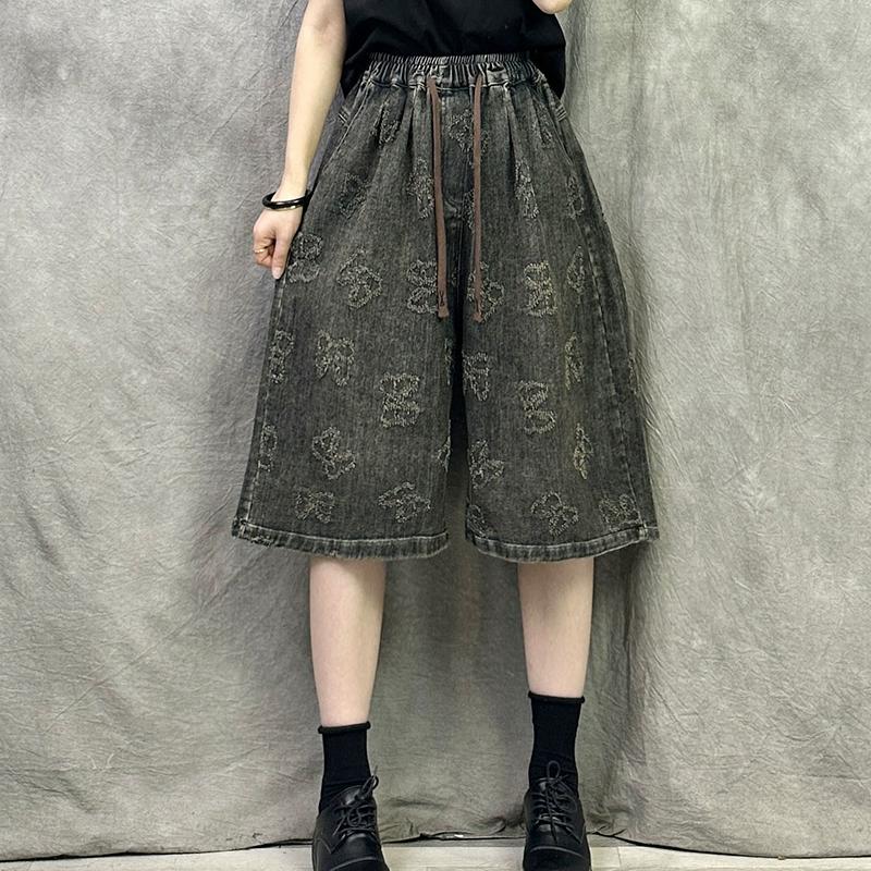 Dimanaf 2025 Summer Women Shorts Jeans Striped Pants High Waist Elastic Basic Loose Black Pants