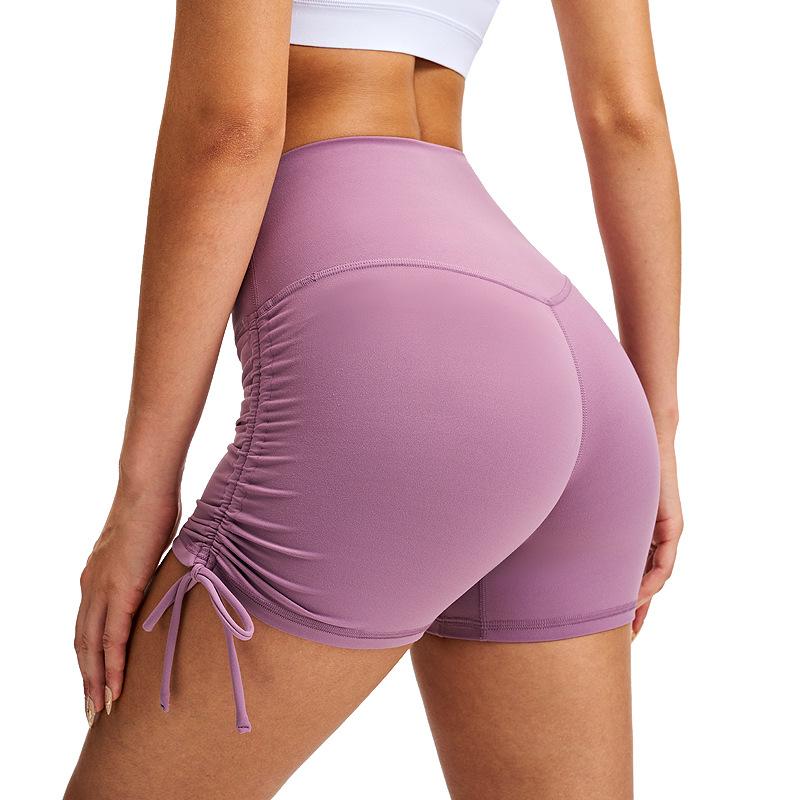 Sports tight shorts women's nude drawstring cycling pants high waist hip yoga three-point pants