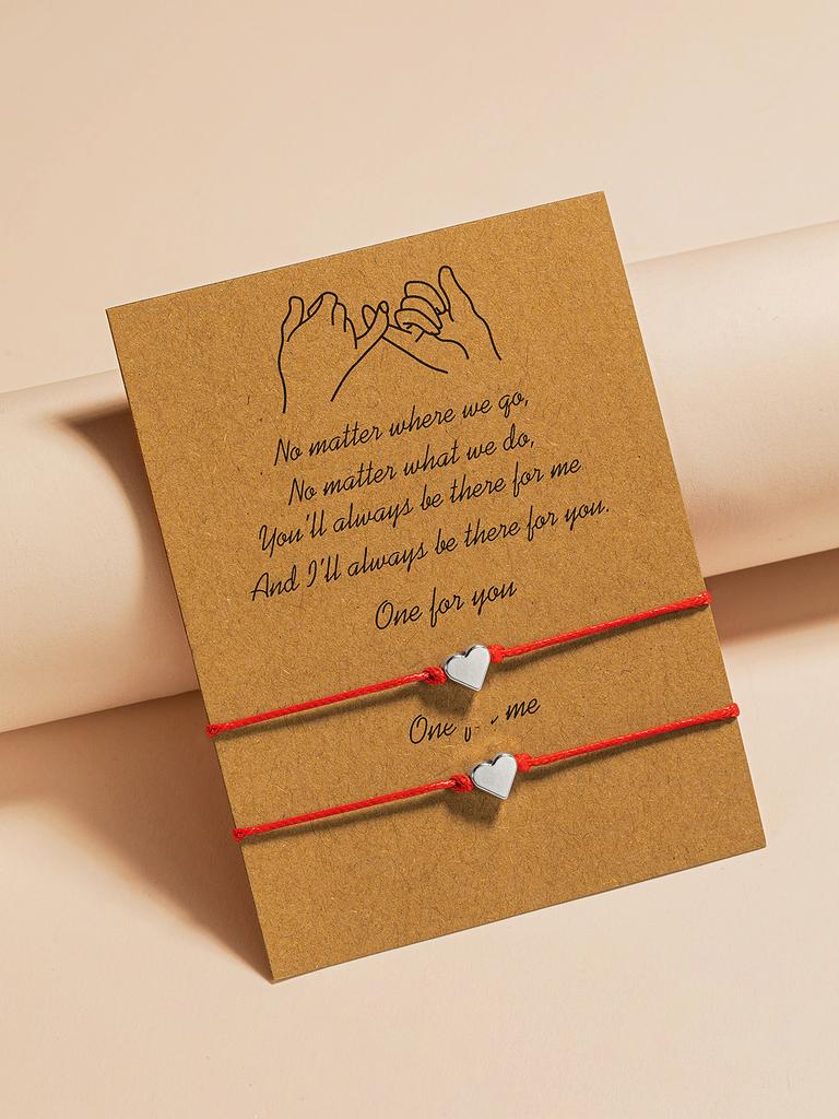Zwei-Karten-Packung mit mehreren Farben erhältlich Kupfer-Herz Verstellbare Seilkette Partnerarmband Als Geschenk für den Valentinstag