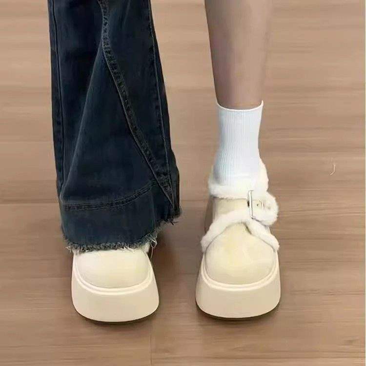 Fleece muffin thick-soled Birkenstock cotton shoes for women's winter wear 2025 new retro warm fluffy shoes