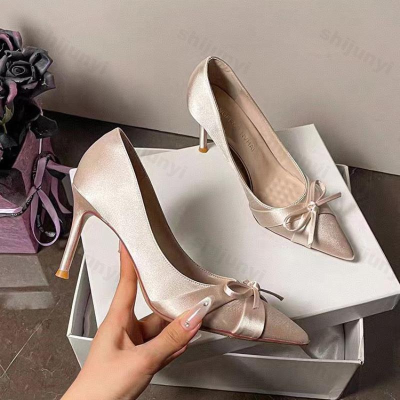 Pointed Toe Women High Heels Spring Autumn Elegant Thin Heels Fashion Single Shoes Bow Knot Outdoor Non Slip Luxury Party Pumps