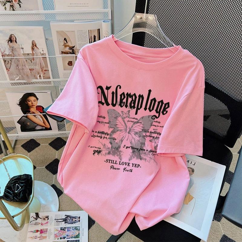Sommer Kinder Erwachsene Mode Schmetterlingsdruck Kurzarm T-Shirt Outdoor Lässig O-Ausschnitt Übergroß Damen T-Shirts Top Mädchen Kleidung