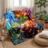 Dinosaur Fantasy Warriors Blanket Personalized Name Flannel Blanket Soft Cozy Plush Throw for Sofa Bed Lightweight Home Decor