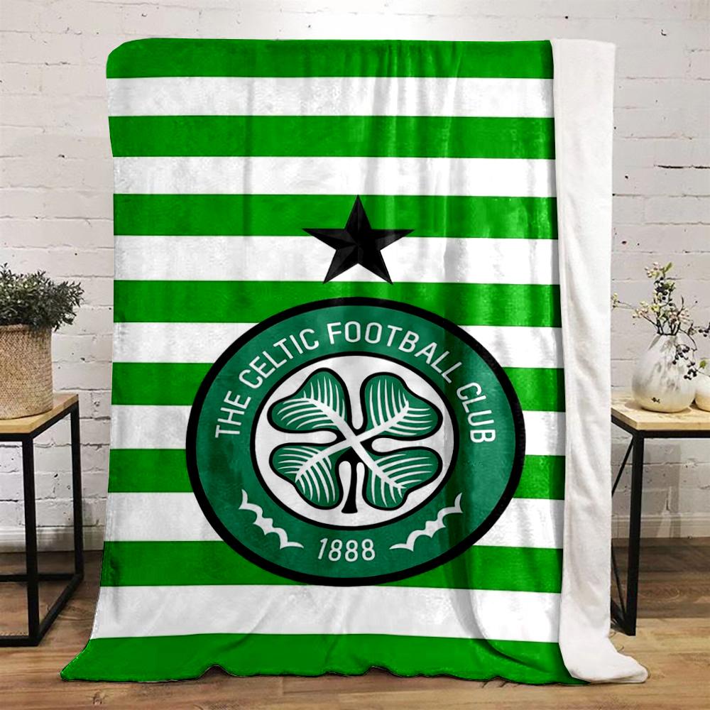 Green Stripes Celtic FC Logo printed Flannel blanket for bedroom, living room, sofa, and nap