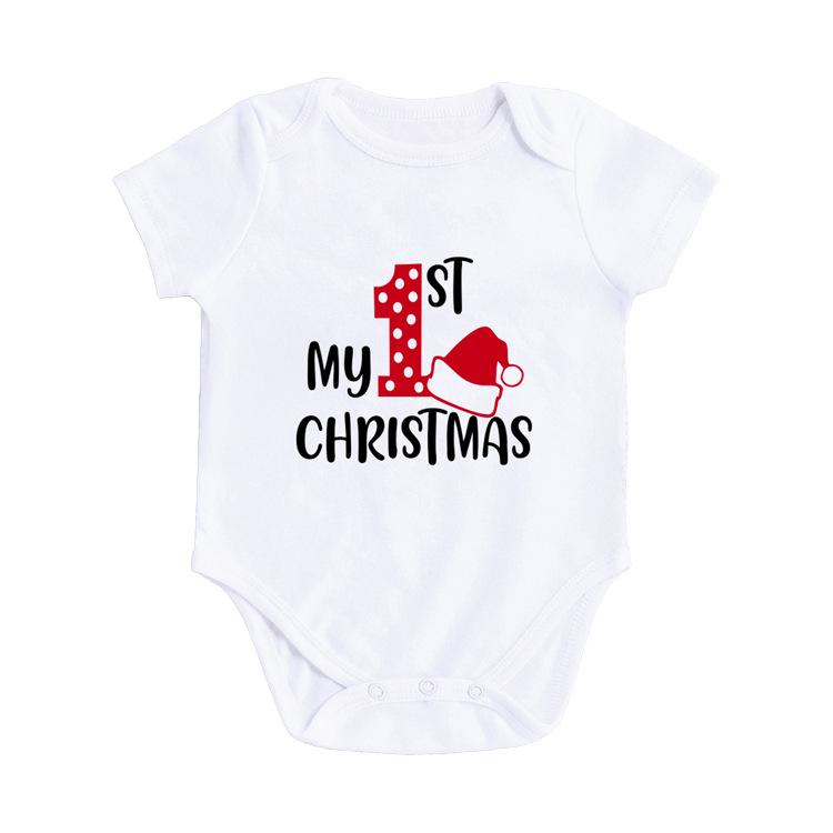 Four Seasons Baby Bodysuit: Newborn Triangle Romper with Christmas Print, Short Sleeve Onesie for Comfortable Outings