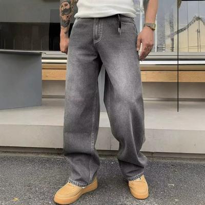 New Gray High-waisted Straight Jeans Men's Thin and Tall Loose Mopping Wide-leg Jeans