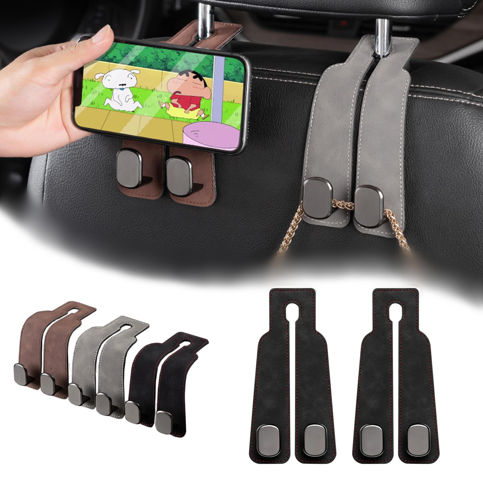 

Car Headrest Hook, Fall Prevention, Car Seat Double Hook, Carefully Selected Leather Metal, Car чёрный
