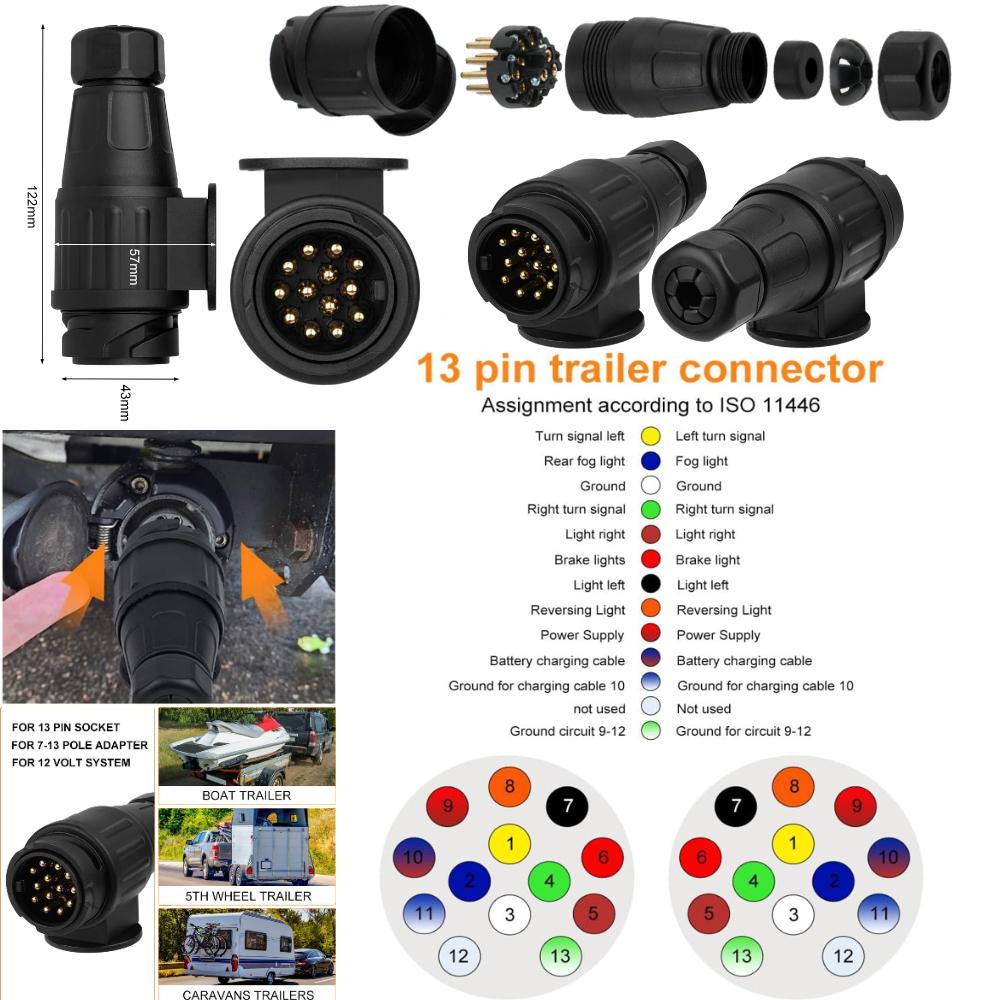 Set Priză și Ștecher 12V cu 7/13 Pini pentru Remorcă Stecher Remorcă Rulotă Priza Rulotă Conector cuplare Remorcă Auto Stecher EU