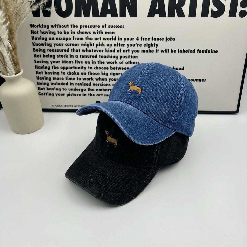 Spring New Cute Puppy Embroidered Baseball Cap Children Big Head Circumference Show Face Small Denim Cap Fashionable and Versatile