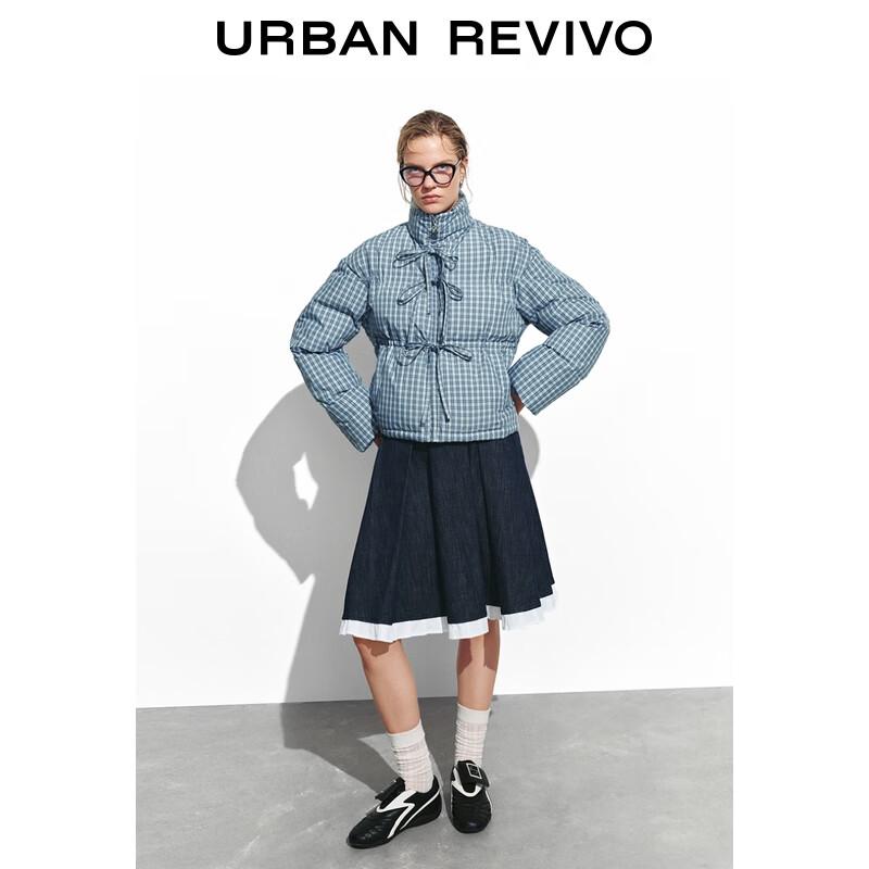 UR 2025 Women's Casual Plaid Stand-Collar Loose Down Jacket