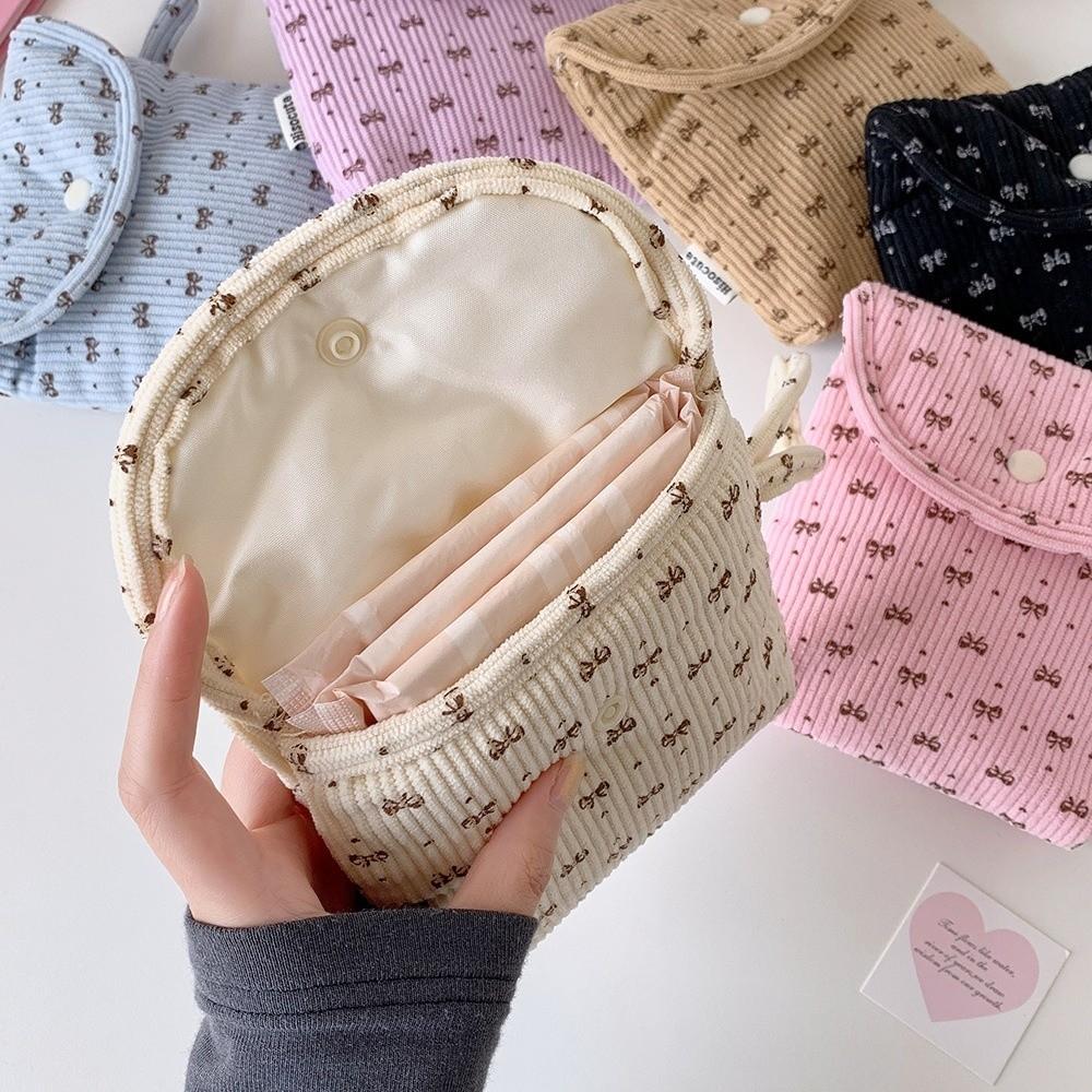 New Corduroy Sanitary Pads Bag Storage Bag Portable Cosmetic Lipstick Bag Multipurpose Bowknot Coin Purse Travel
