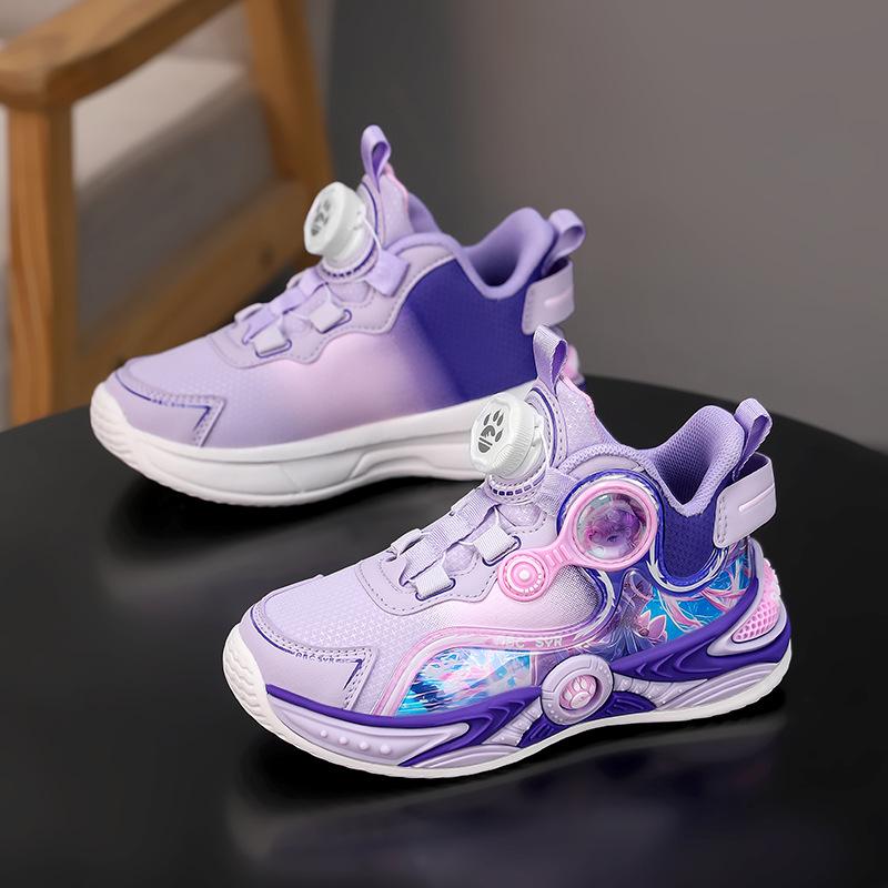 Girls Autumn 2025 New Lightweight Leather Waterproof Children's Sneakers Medium and Older Girls Rotating Buckle Running Shoes