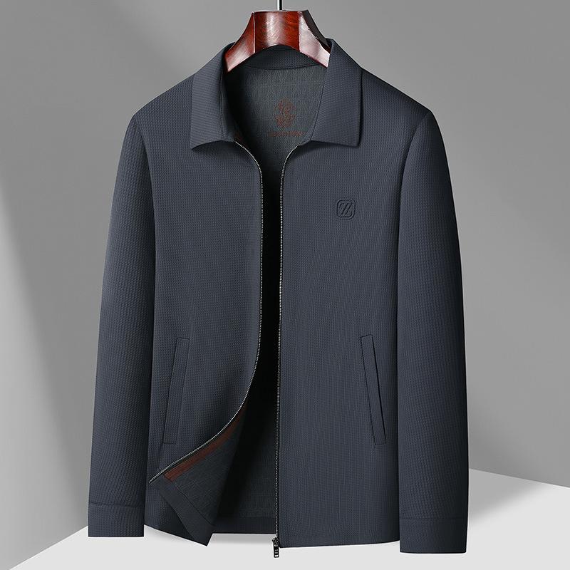 Spring and Summer New Nylon Elastic Milk Silk Lining Single Layer Thin Jacket Men's Middle-aged Lapel Casual Jacket