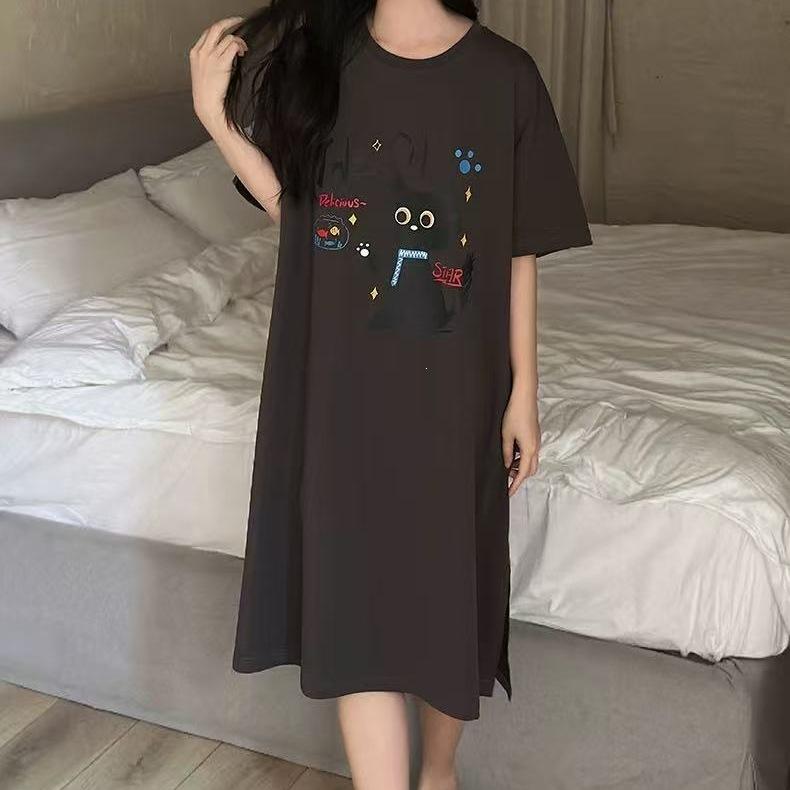 Internet Celebrity Style Pajamas Pajamas Women's New Summer Korean Version Puppy Round Neck Short Sleeve Medium and Long Loose and Comfortable Dress