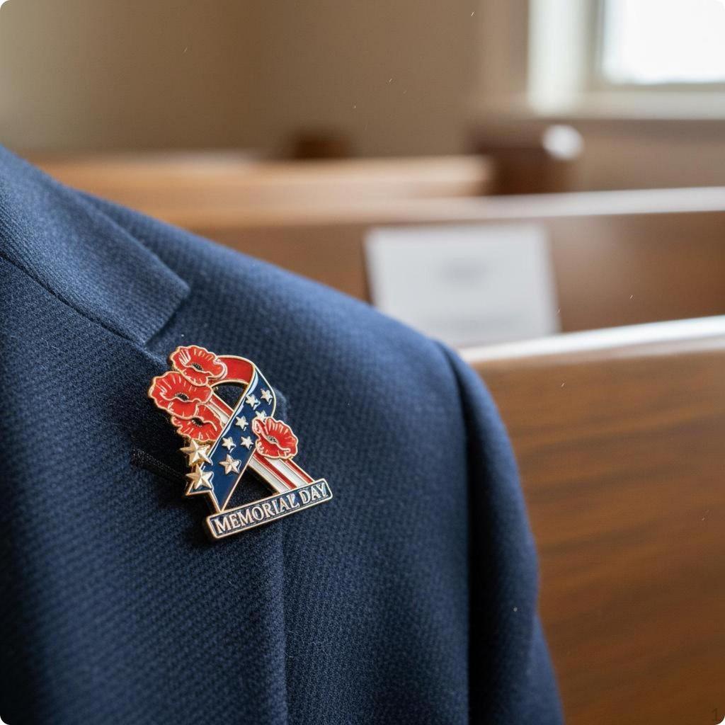 Memorial Day Pin Commemorative Patriotic Ribbon Enamel Brooch for Remembrance