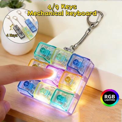 4/9 Keys LED Keyboard Keychain Fidget Toys Crystal Clicker Sensory Toy for Stress Relief Keyboard Keychain Fidget Gadget