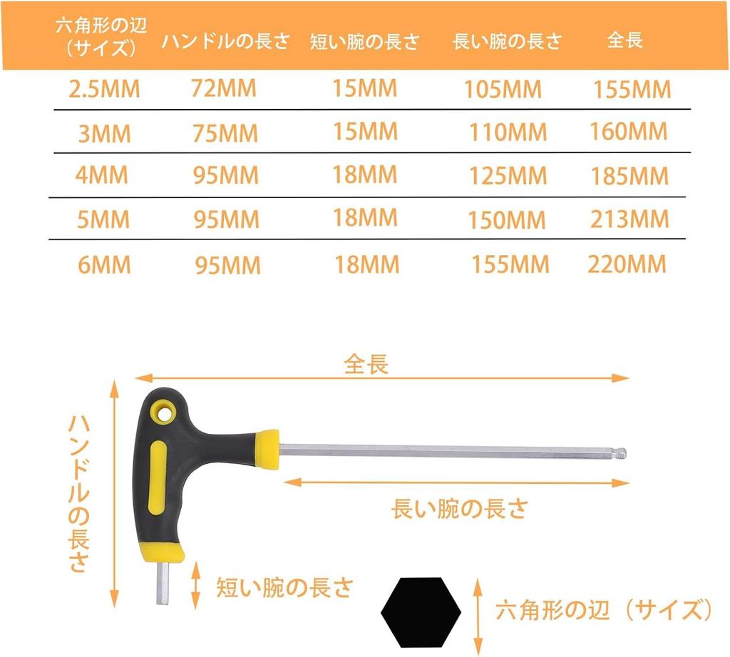 Long Ball Point Hex Chrome Vanadium Set of Suitable for and Motorcycle Repairs E-waiz Wrench, T-Shaped, Steel, 2.5mm/3mm/4mm/5mm/6mm, 5, Car, Machine,