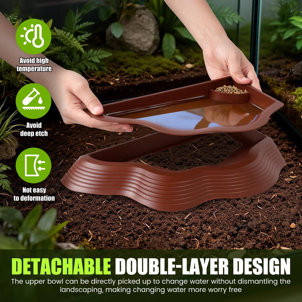 3Pcs Tortoise Water Dish Set Plastic Reptile Water Bowls with Ramp Turtle Pool Aquarium Habitat Accessories Small Pet Supplies